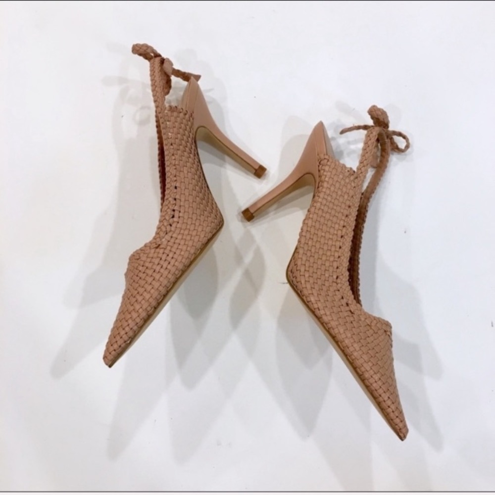 Zara RARE nude slingback pointy toe woven heels - Picture 2 of 5